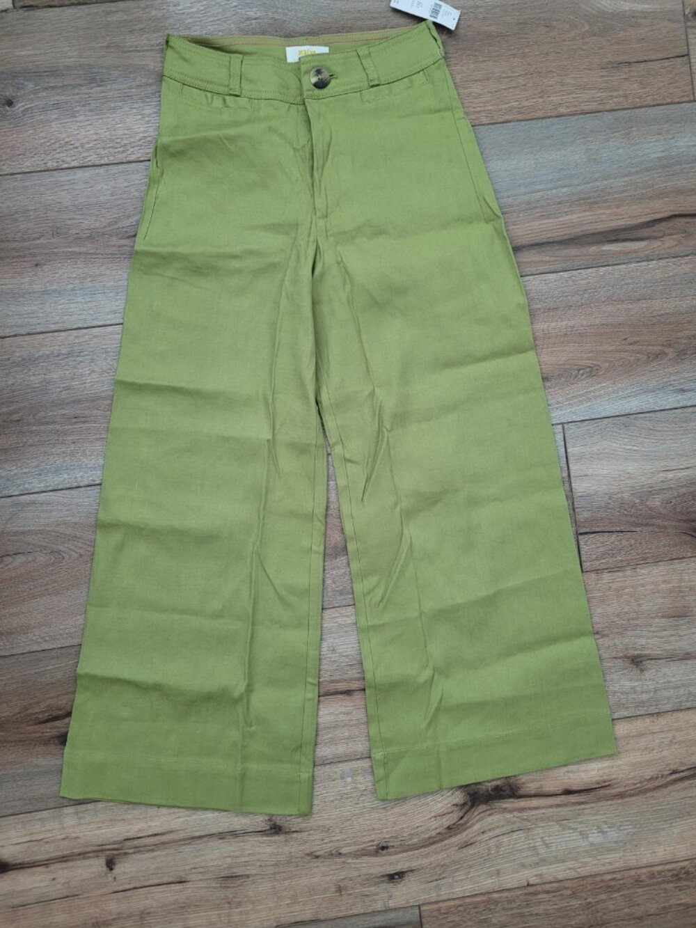 NEW MAEVE Womens Pants Holly Green Size 24p The Colette Cropped Wide-Leg Linen
